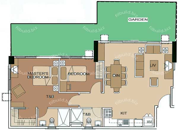Two-bedroom garden unit plan